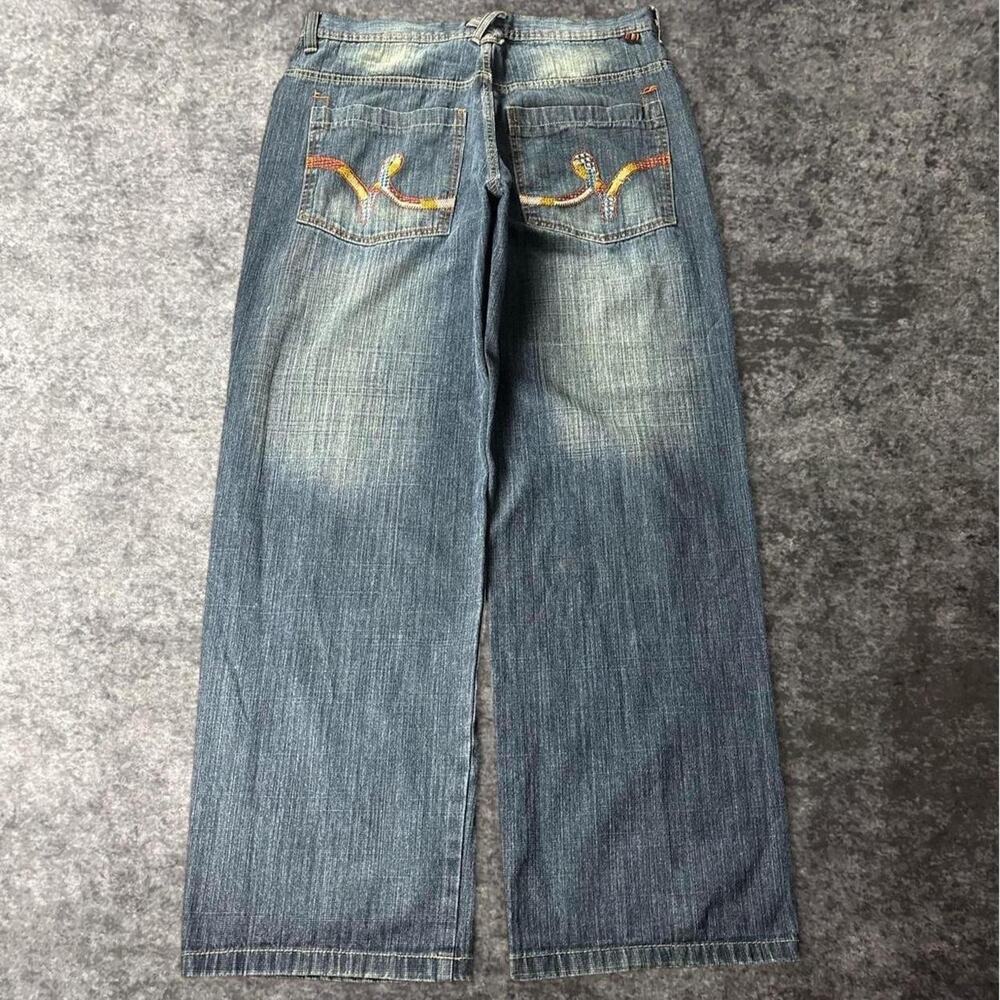 Five Jungle & Co. Embroidered Wide Leg Jeans Men’s 38 Y2K Streetwear Baggy Denim